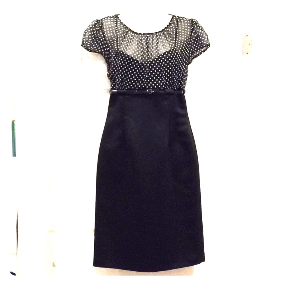 Tahari Black Silk Polka Dot Dress sz 4